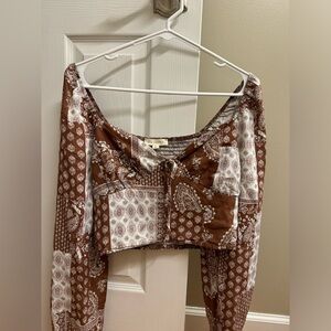 LA Hearts by PAC Sun Brown and White Blouse
